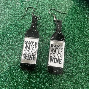 Cheers! Save water drink wine earrings