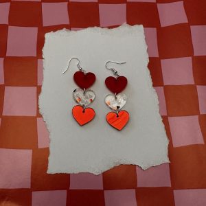 Valentines - Red Heart Dangle Earrings